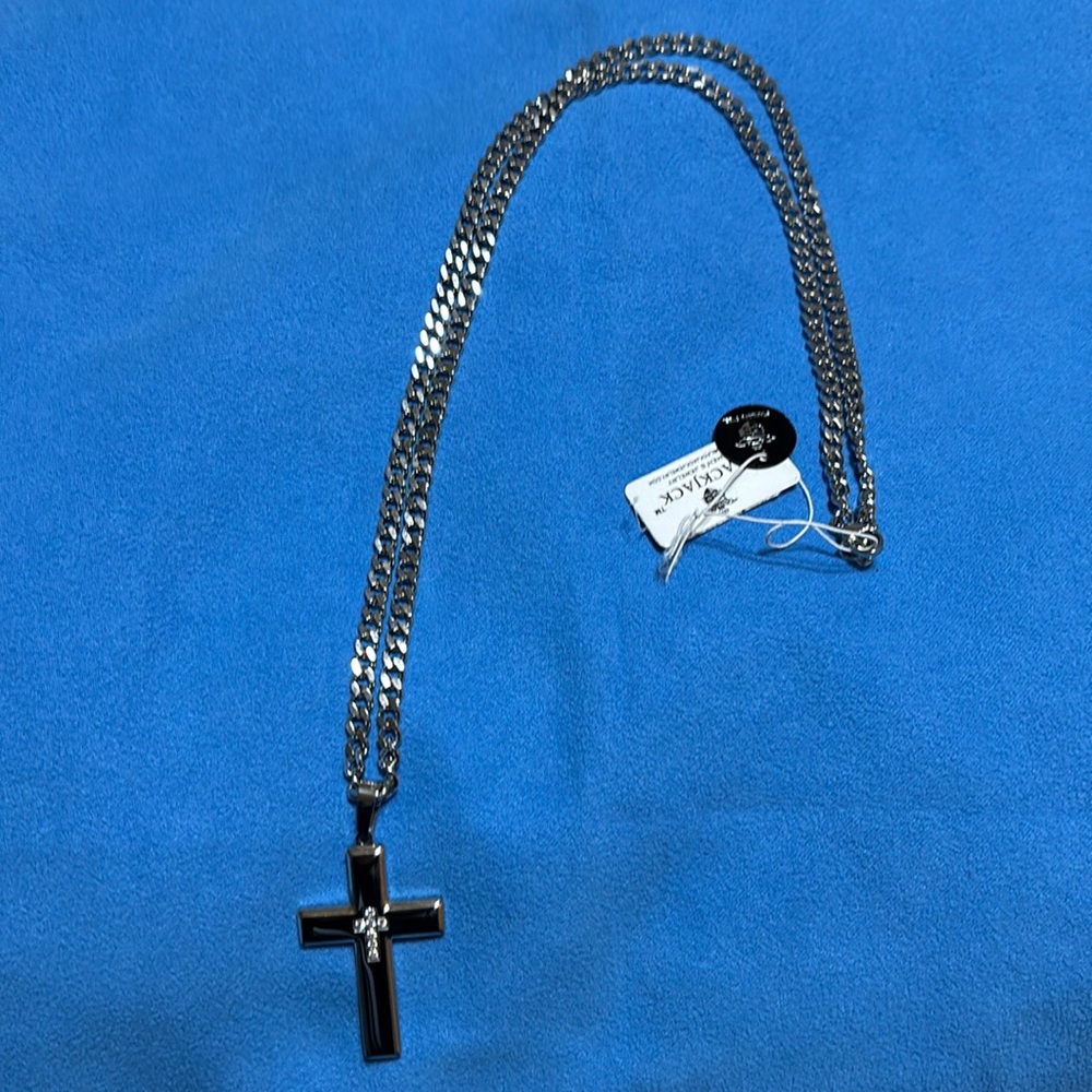 Silver Stainless Steel Cross Necklace by Black Jack
